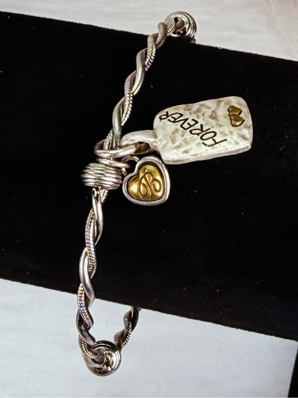 Vintage Brighton Forever Heart Charm Silver Tone Cable Bracelet